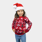 Red Girls Ugly Christmas Sweater with Reindeers, Trees and Polar Star