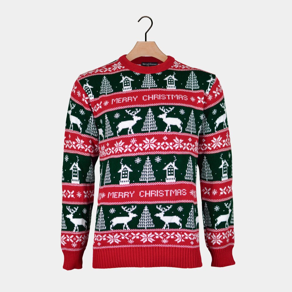 Red and Green Strips Ugly Christmas Sweater