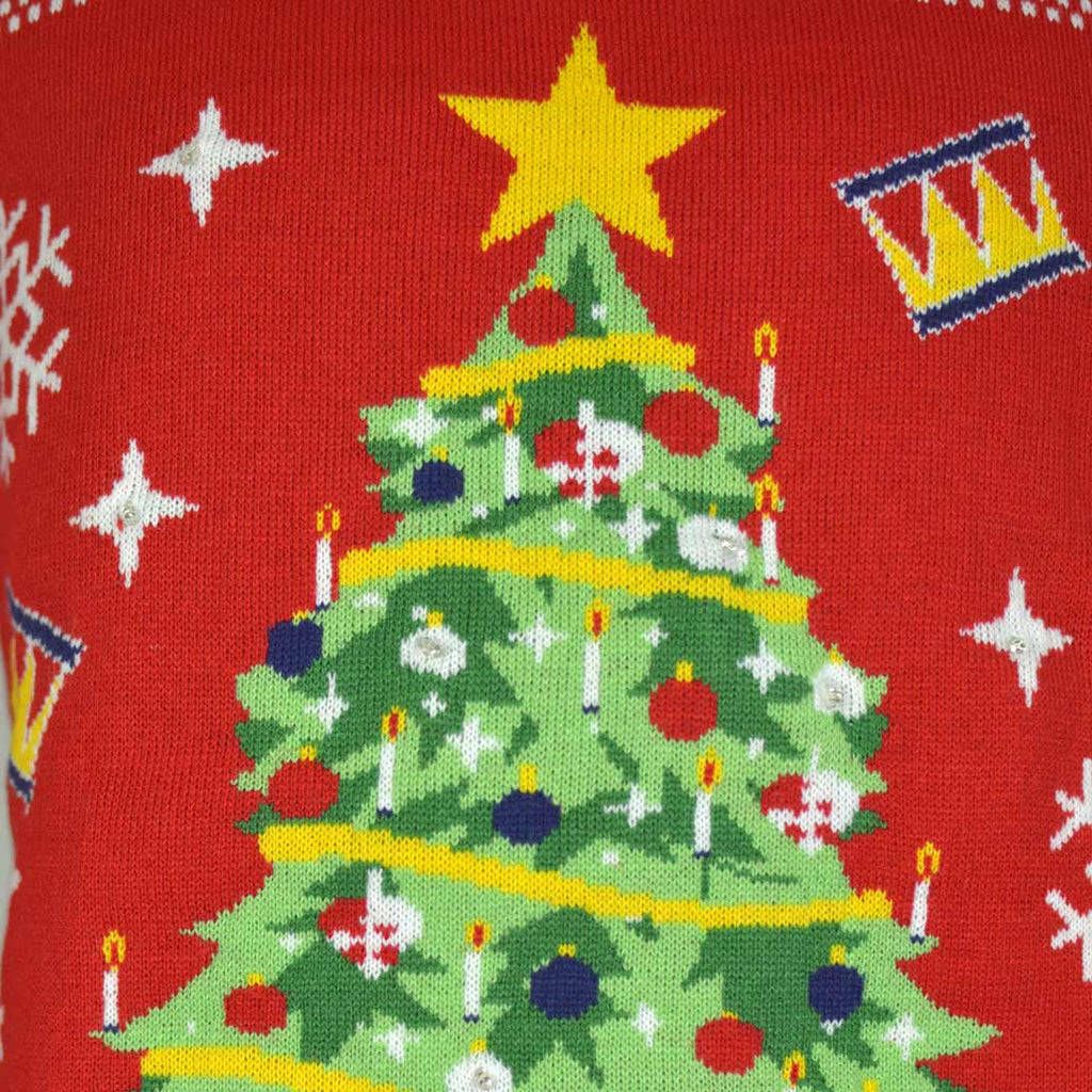 Red LED light-up Boys and Girls Ugly Christmas Sweater with Christmas Tree Detail 1