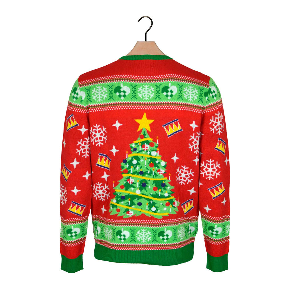 Red LED light-up Boys and Girls Ugly Christmas Sweater with Christmas Tree back