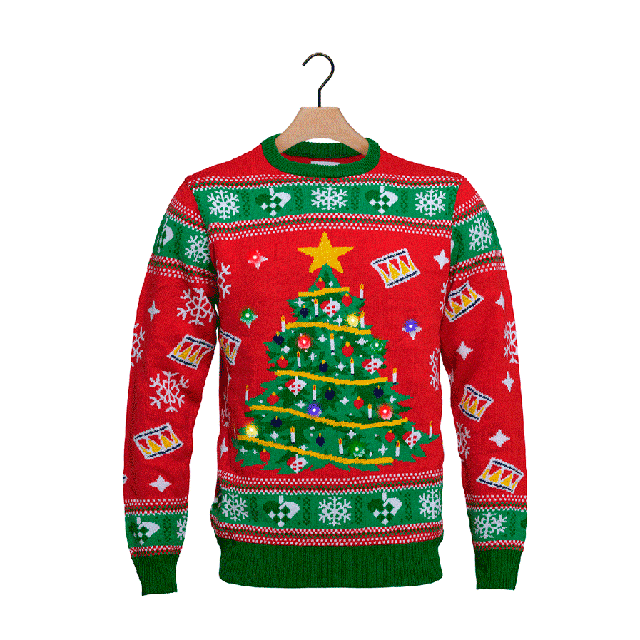 Red LED light-up Boys and Girls Ugly Christmas Sweater with Christmas Tree