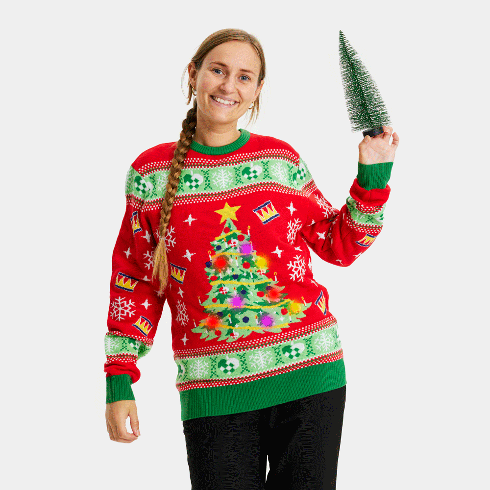 Red LED light up Family Ugly Christmas Sweater with Christmas Tree Ugly Christmas Sweaters