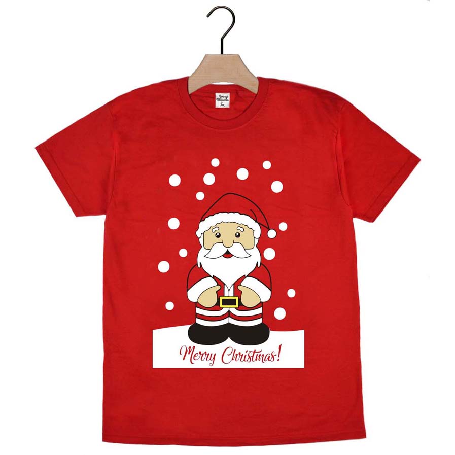 Red Mens and Womens Ugly Christmas T-Shirt with Santa Claus