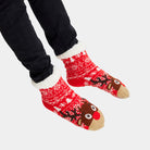 Red Rubber Sole Ugly Christmas Socks with Trees and Reindeer women and men