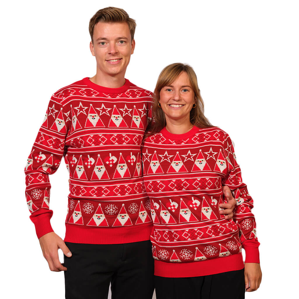 Couples Red Strips Ugly Christmas Sweater with Santa Claus