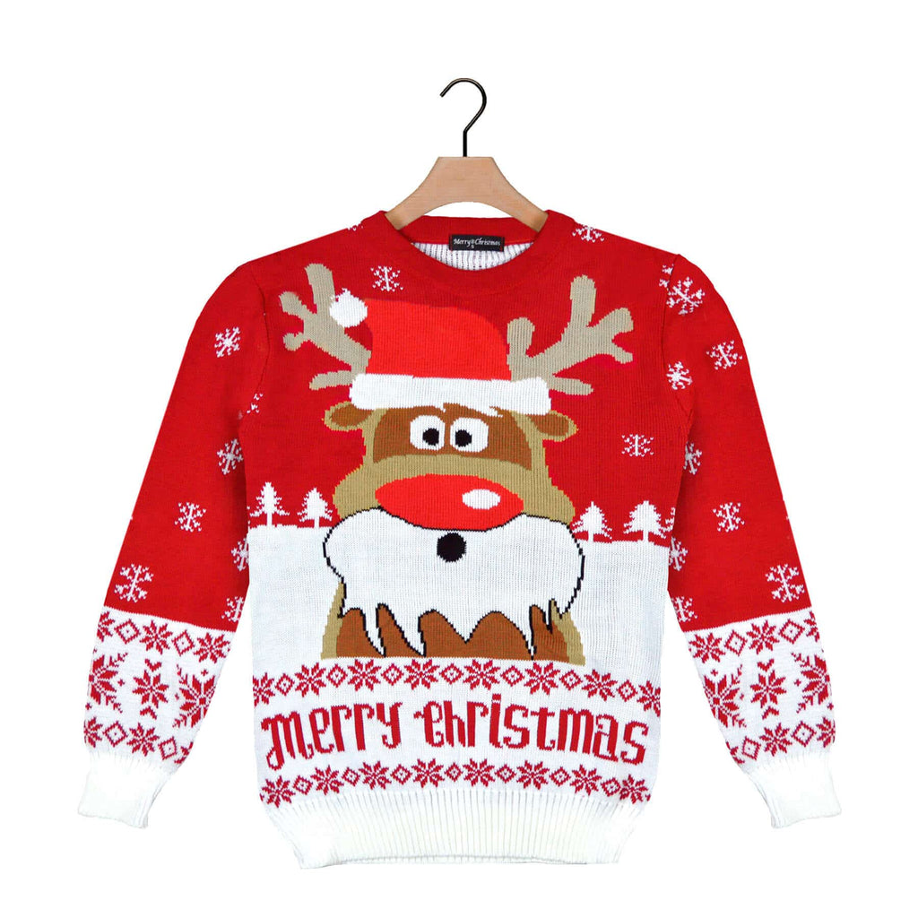 Red Ugly Christmas Sweater with Reindeer
