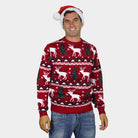 Mens Red Ugly Christmas Sweater with Reindeers and Christmas Trees