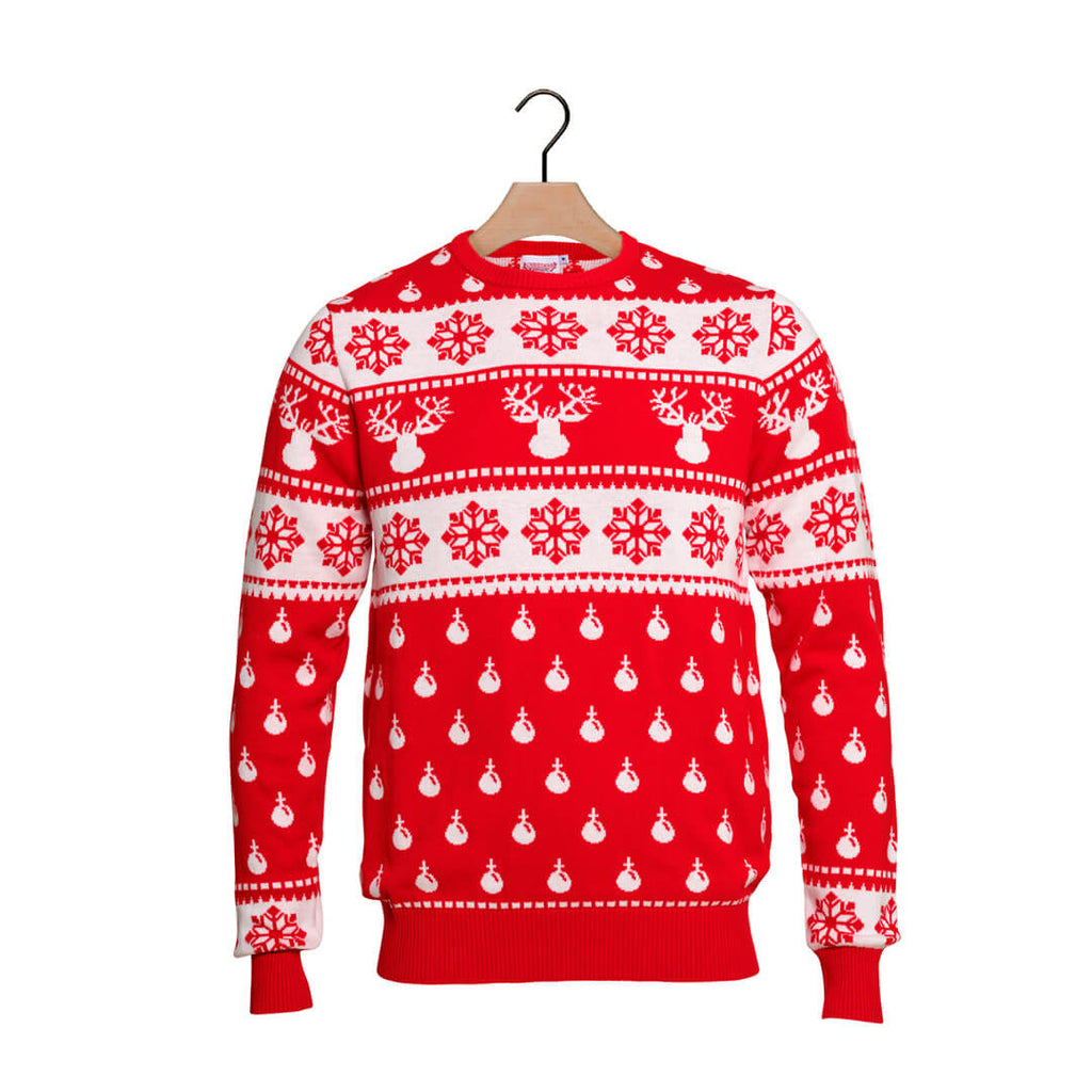 Red Ugly Christmas Sweater with Reindeers and Snow