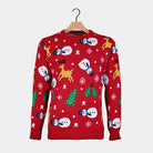 Red Ugly Christmas Sweater with Santa, Trees and Snowmens