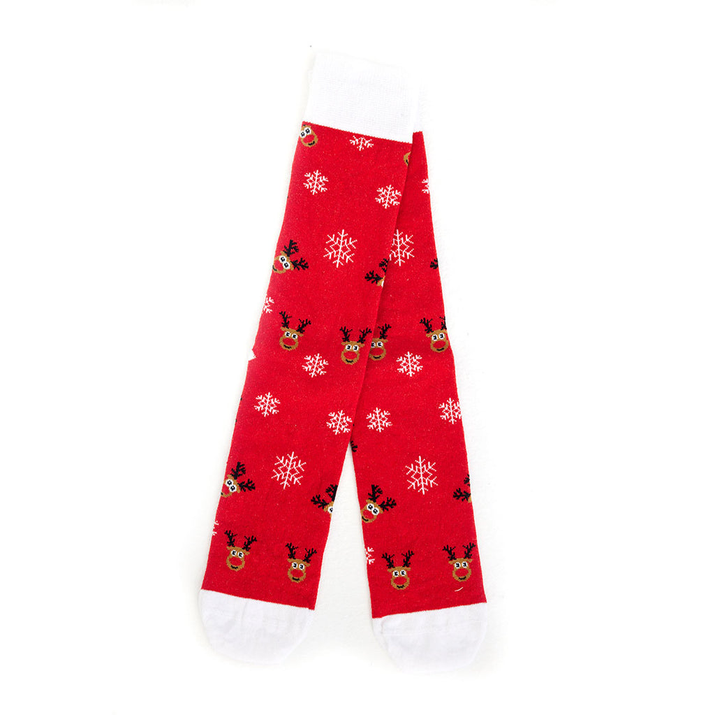 Red Ugly Christmas Socks with Rudolph the Reindeer