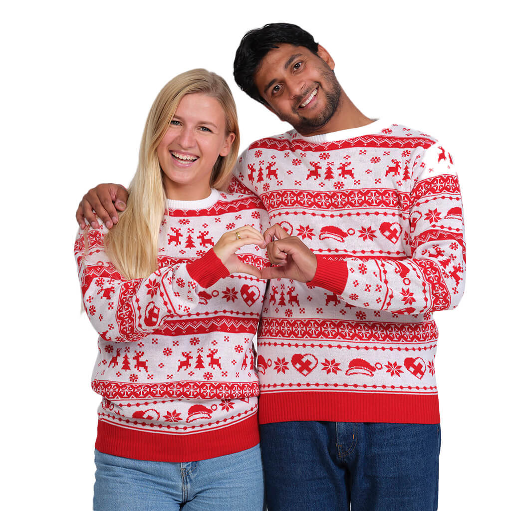 Couple Red and White Strips Ugly Christmas Sweater