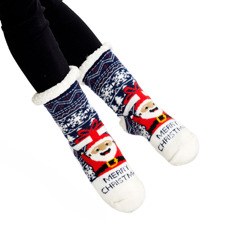 Rubber Sole Ugly Christmas Socks Santa with a Gift women and men