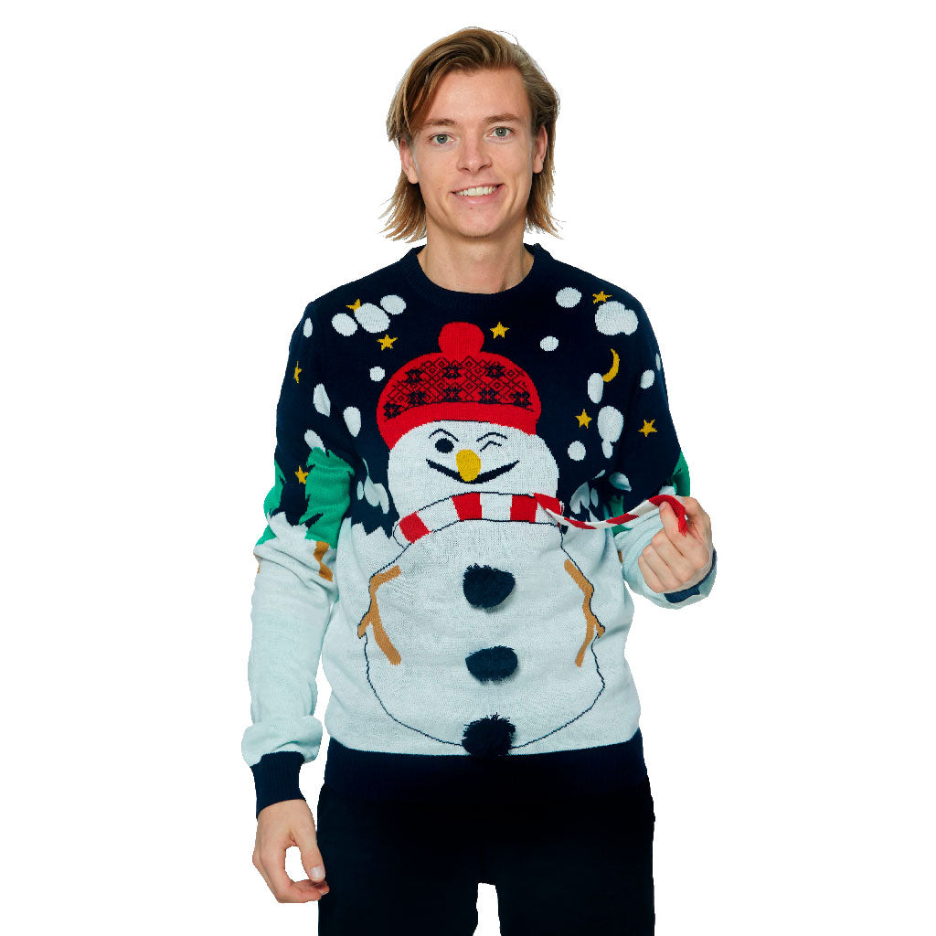 Mens Ugly Christmas Sweater with 3D Snowman