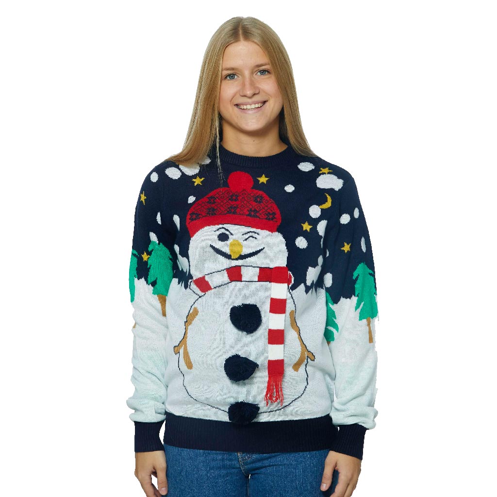 Womens Ugly Christmas Sweater with 3D Snowman