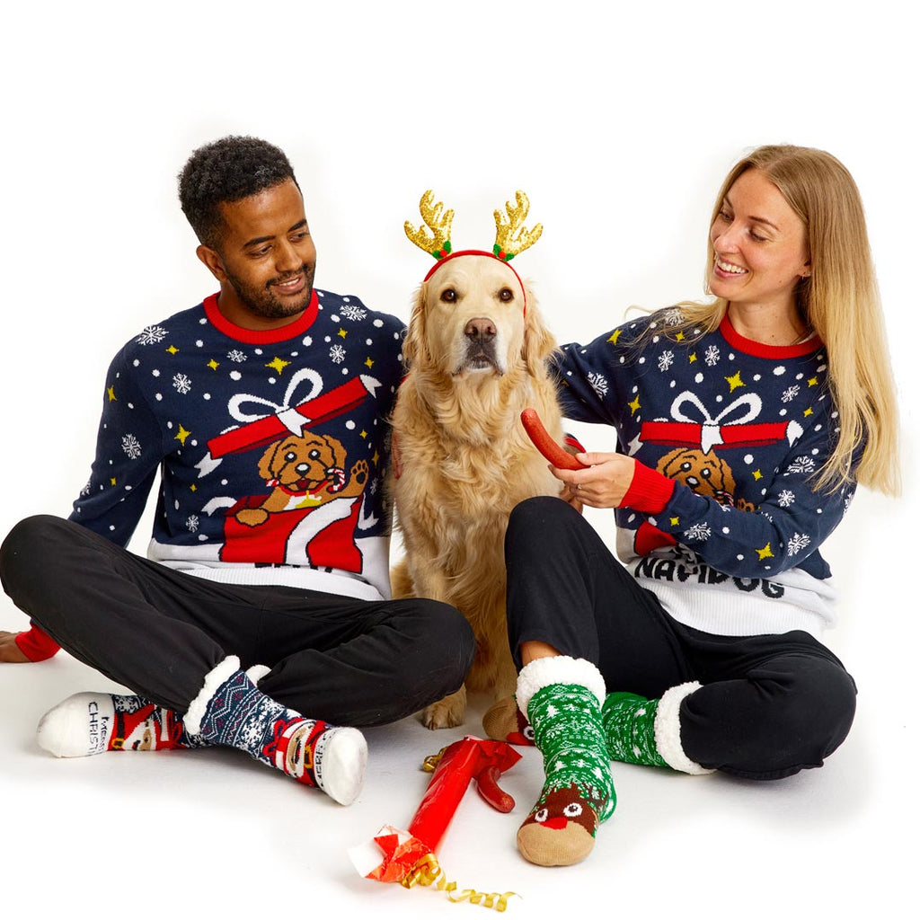 Ugly Christmas Sweater Feliz Navidog couple