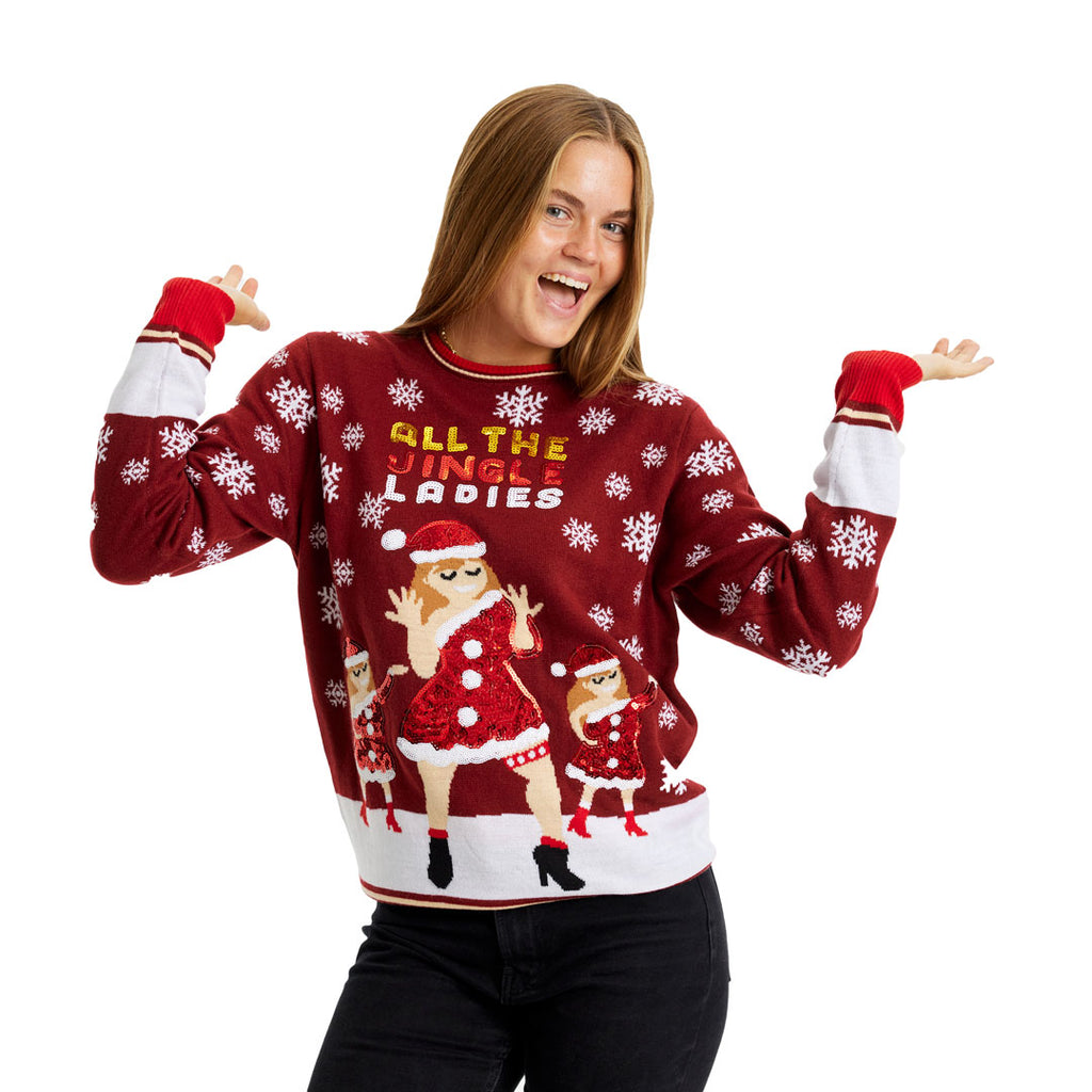 Womens Ugly Christmas Sweater Jingle Ladies with Sequins