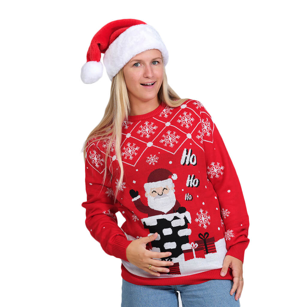 Womens Ugly Christmas Sweater with Santa Coming through the Chimney
