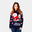 Womens Ugly Christmas Sweater with Santa and Elf