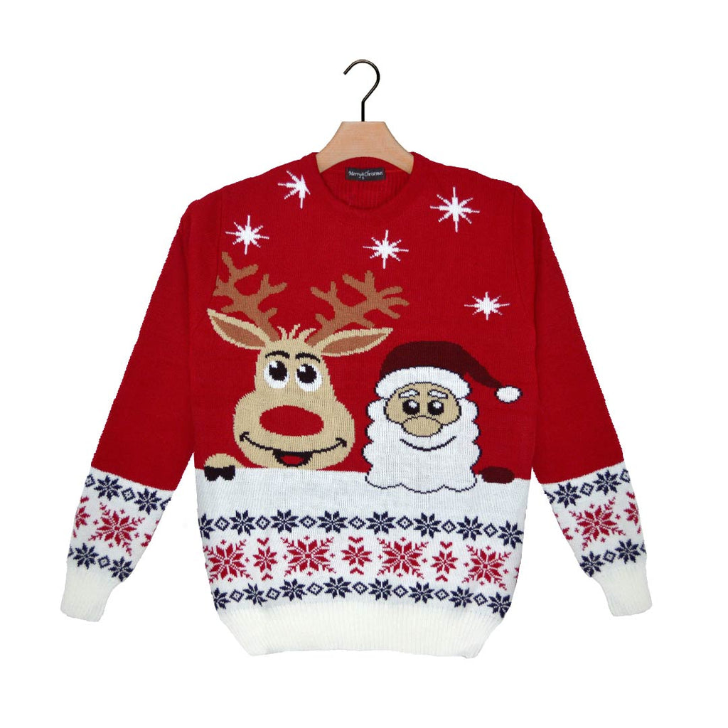 Ugly Christmas Sweater with Santa and Rudolph Smiling 2021