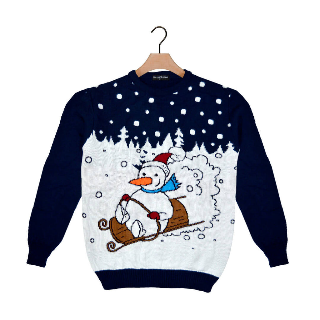 Ugly Christmas Sweater with Snowman on Sledge