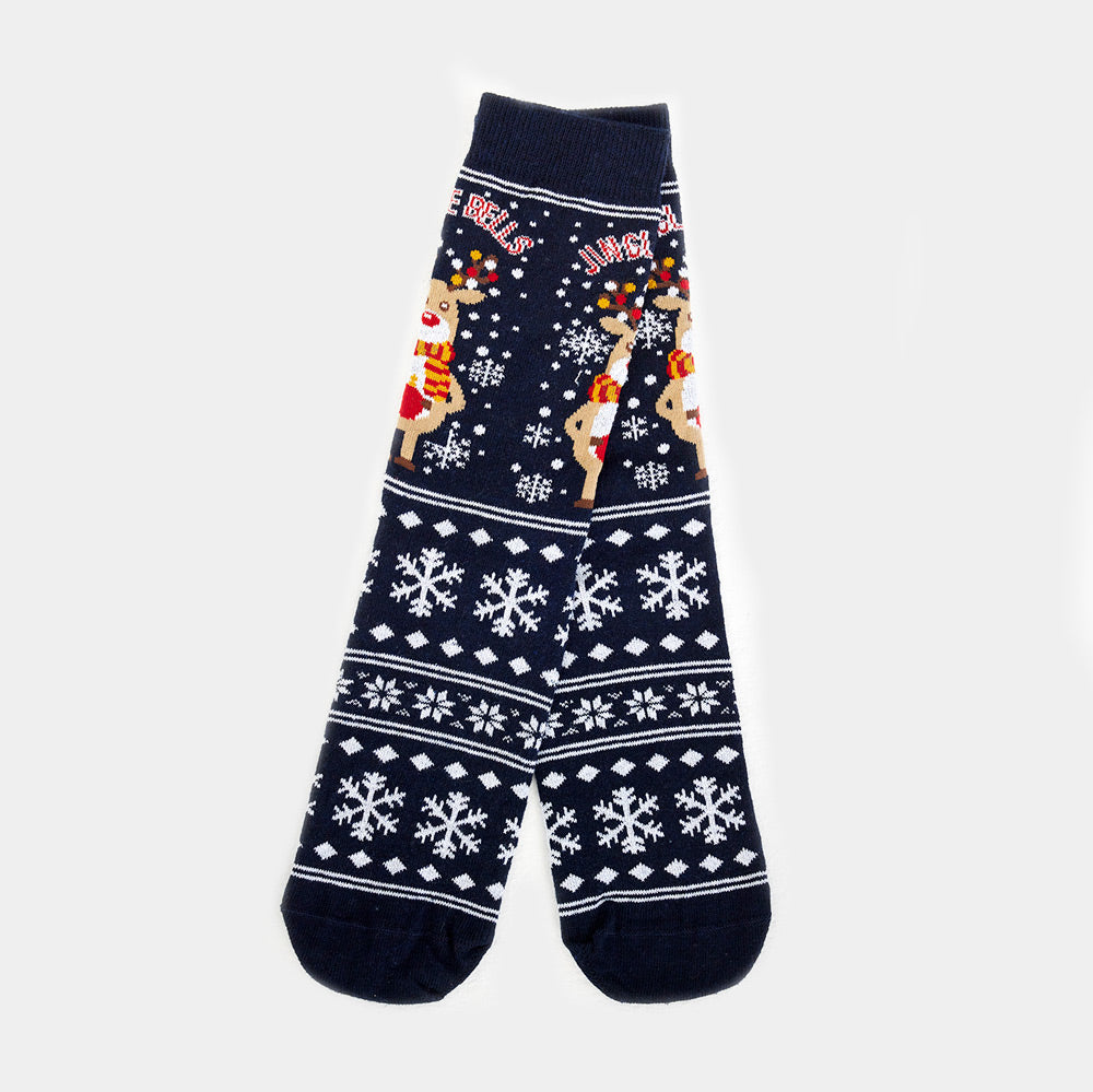 Unisex Ugly Christmas Socks with Rudolph and Snow