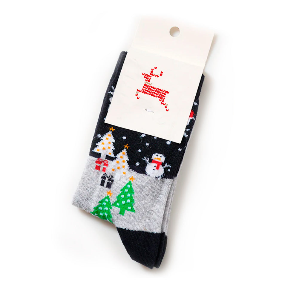Unisex Ugly Christmas Socks with Snowman and Christmas Trees