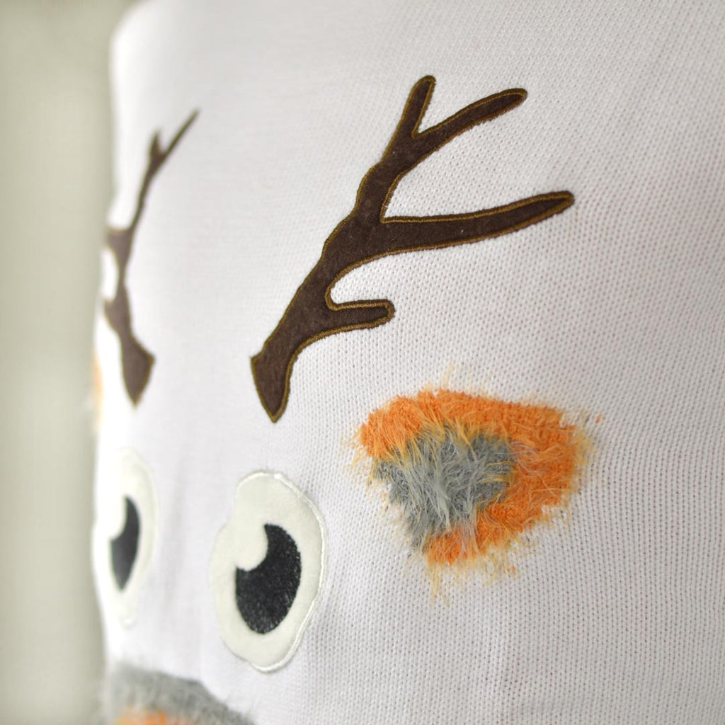 White 3D Ugly Christmas Sweater with Hairy Reindeer detail 1