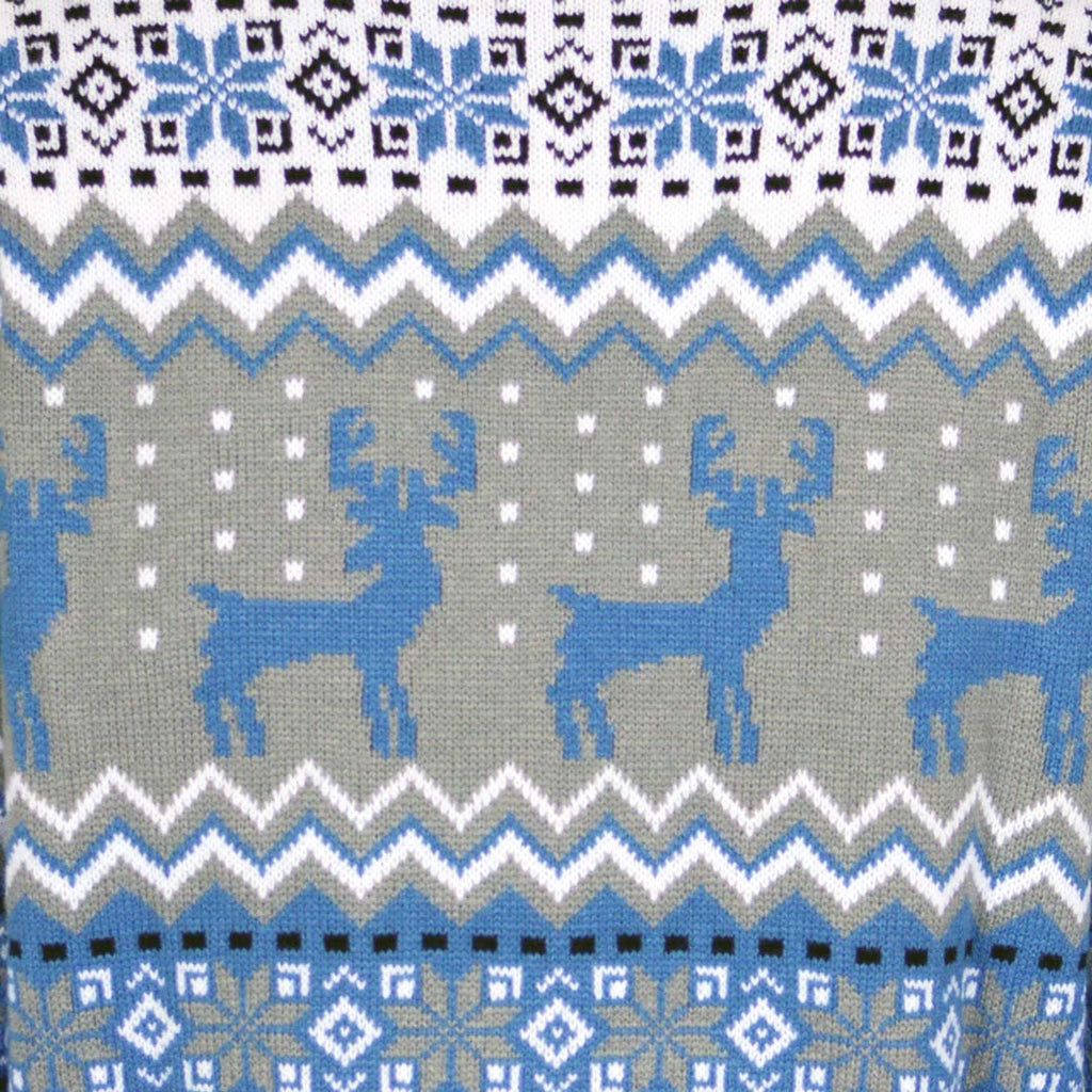 Classy White, Grey and Blue Ugly Christmas Sweater with Reindeers detail