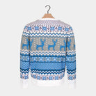 Classy White, Grey and Blue Ugly Christmas Sweater with Reindeers back