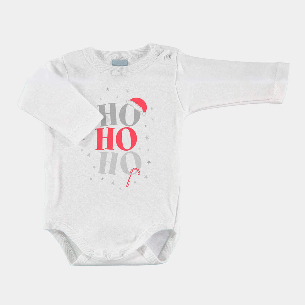 White long sleeve Babys Ugly Christmas Bodysuit Ho-Ho-Ho!