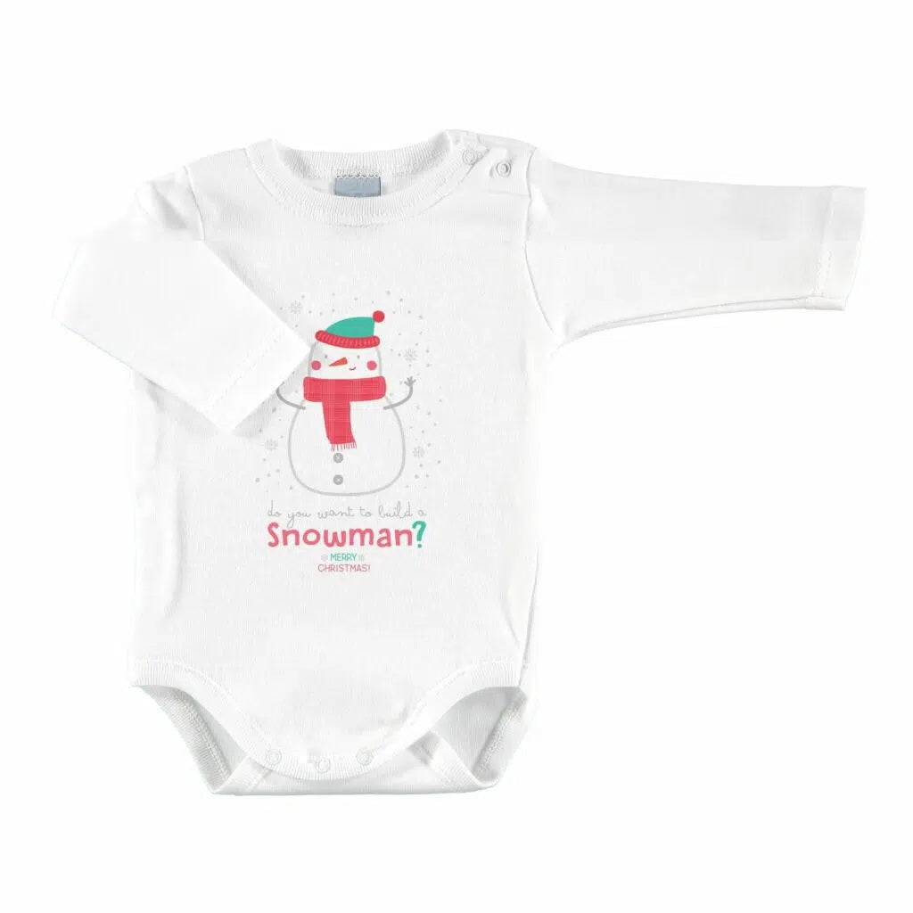 White long sleeve Babys Ugly Christmas Bodysuit with Snowman