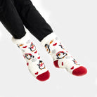 White Rubber Sole Ugly Christmas Socks with Penguins and Hearts women and men